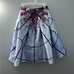 Ted Baker Light Blue Floral Grid Midi Skirt